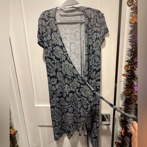 Floral Wrap Dress in Black and Gray